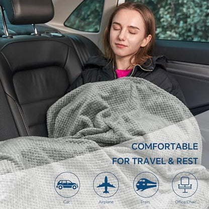 BEDELITE Travel Blanket with Bag, Ultra-Soft Jacquard Fleece Blanket with Luggage Sleeve & Backpack Clip, Airplane Blanket Travel Essentials, Grey - color: Grey