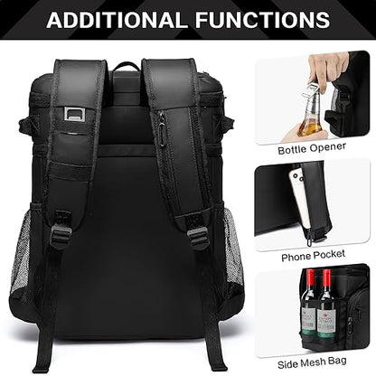 Laripwit Picnic Backpack Cooler Bag - 54 Cans Black Insulated Leak-Proof Lunch Backpack With Cooler Compartment, Large Double Deck Soft Bag for Beach, Camping, Travel - color: Black