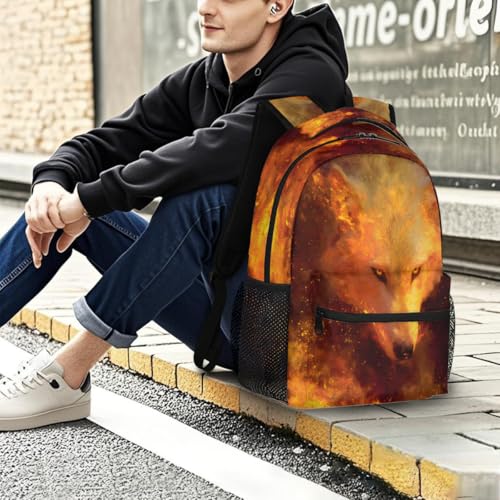 Wolf Kids Backpack for Girl Boy Waterproof Kids Back Pack | Animal Fire School Bookbag fit Women Men Lightweight Rucksack Casual Daypack Carry On Bag for Work Hiking Camping Gym Travel - color: Animal Wolf Fire