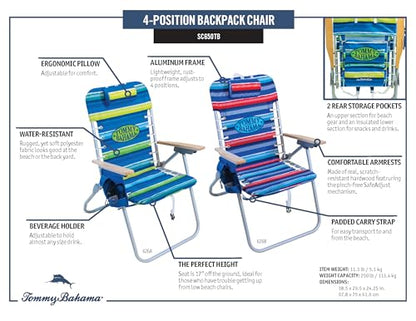 Tommy Bahama Hi-Boy 17" Seat Height 4-Position Lace-Up Suspension Folding Beach Backpack Chair - color: Green and Blue Stripe, style: 1-Pack