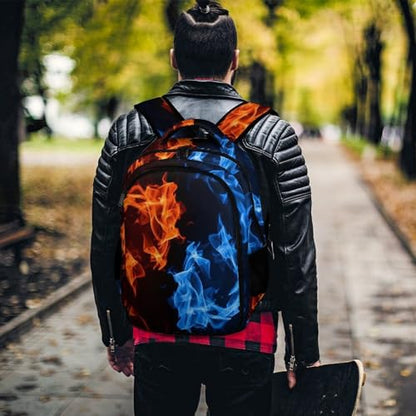 Water Resistant College Bookbag Red Blue Fire Balck, Sturdy Laptop Backpack with Water Bottle Pockets for Men Women Travel Work - color: Pattern (329)