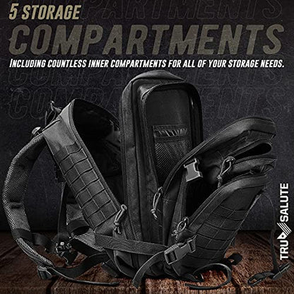 Tru Salute 45L Military Black Tactical Backpack Large Army 3 Day Pack Molle Bug out Bag Rucksack Backpack Military Black - color: Black
