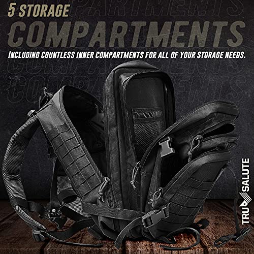 Tru Salute 45L Military Black Tactical Backpack Large Army 3 Day Pack Molle Bug out Bag Rucksack Backpack Military Black - color: Black