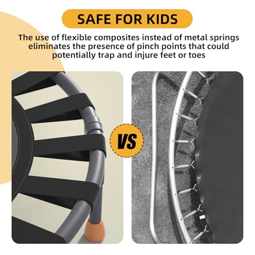 3FT Toddler Trampoline for Kids Ages 1-6, 36" Foldable Mini Trampoline with Adjustable Handle, Indoor/Outdoor Rebounder, Colorful Jumping Mat, Quiet Elastic Band, Safety No-Gap, Max Load 100 LBS