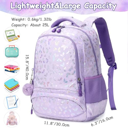Meisohua Girls Backpack Elementary School Bags for Girls Bookbags for Kids Preschool Kindergarten Primary Kids Backpacks with Chest Strap - color: Furry Butterfly Purple