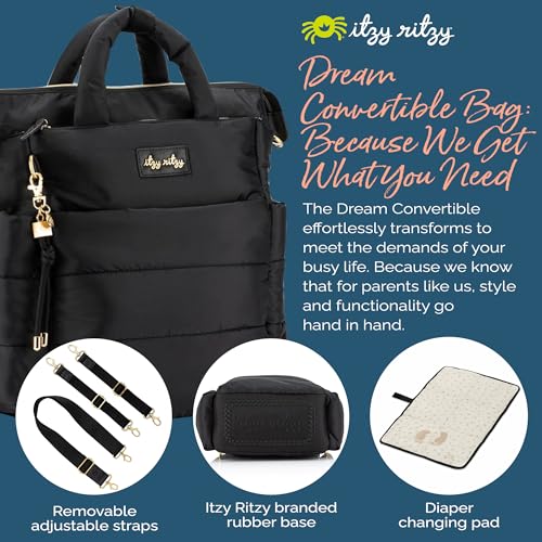 Itzy Ritzy Dream Convertible Diaper Bag Tote Backpack - Baby Diaper Bag with 14 Pockets, Changing Pad & More (Midnight Black) - color: Midnight Black