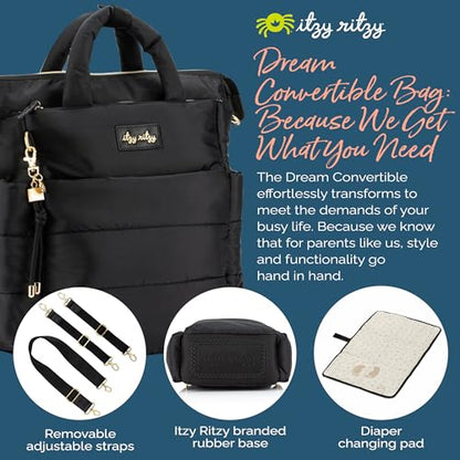 Itzy Ritzy Dream Convertible Diaper Bag Tote Backpack - Baby Diaper Bag with 14 Pockets, Changing Pad & More (Midnight Black) - color: Midnight Black