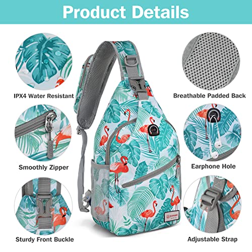 ZOMAKE Sling Bag,Small Crossbody Sling Backpack,Water Resistant Shoulder Daypack for Travel,Anti Thief Chest Bag for Hiking(Flamingo Blue) - color: Flamingo Blue