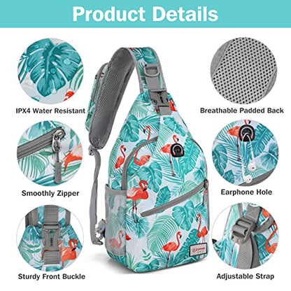 ZOMAKE Sling Bag,Small Crossbody Sling Backpack,Water Resistant Shoulder Daypack for Travel,Anti Thief Chest Bag for Hiking(Flamingo Blue) - color: Flamingo Blue