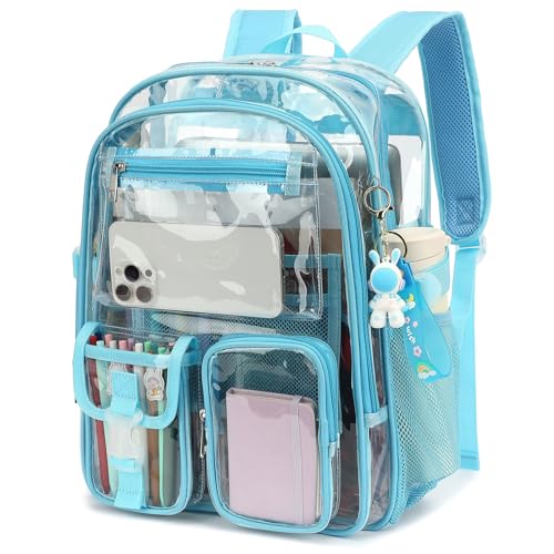 Clear Backpack Heavy Duty Transparent Backpacks Stadium Approved for School Work Sport Travel (Sky Blue) - color: Sky Blue