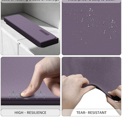 Folding Yoga Mat Extra Thick 0.4 Inch, Foldable Yoga Mat 75 x 26 Inches, TPE Exercise Mat, 7-Panel Non Slip Cushioned Fitness Mat for Yoga, Pilates, Stretching, Home Workout - color: Purple