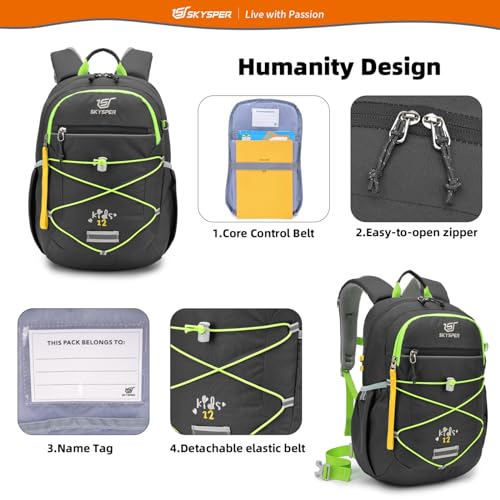 SKYSPER Kids Backpack 12L Children School Bag Child Boy Girl Pack Ages 4-8 for Traveling Day Trips Classes Camping(Grey) - color: Gray, size: Small