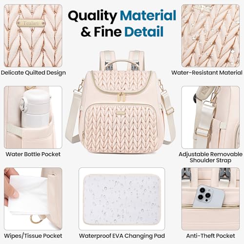 Tealari 4 in 1 Convertible Diaper Bag Backpack,Waterproof Baby Diaper Bag with Changing Pad,Converts into Baby Tote Bag,Diaper Backpack,Stroller Bag and Crossbody Diaper Bag - color: Beige