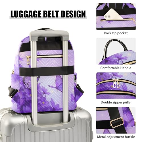 ALAZA Mini Backpack Purse for Women Lightweight Girls Small Size Butterfly Purple Flower School Teens College Traveling - color: Butterfly Purple Flower, size: Small