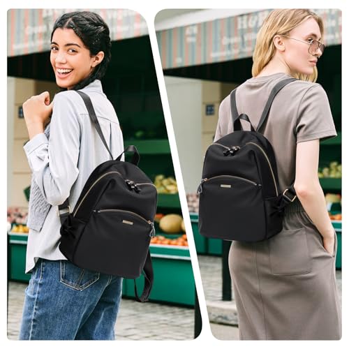 GOLF SUPAGS Stylish Laptop Backpack Purse for Women Girls Casual Travel Daypack Mini Backpack Handbag Nylon Bookbag - color: Black