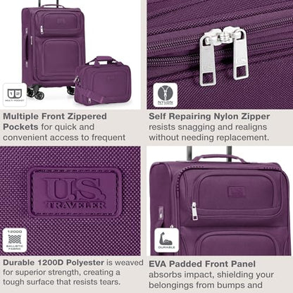 U.S. Traveler Rio Lightweight Softside Rolling Carry-on Suitcase, 4-Wheel Single, Purple - color: Purple, size: 22"