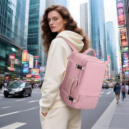 Hanples Carry on Travel Backpack for Women, Large 40L Personal Item Luggage Backpack,17inch Laptop Backpack TSA Flight Approved, Travel Essentials Casual Daypack with 2 Toiletry Bags (Pink) - color: Pink, size: X-Large