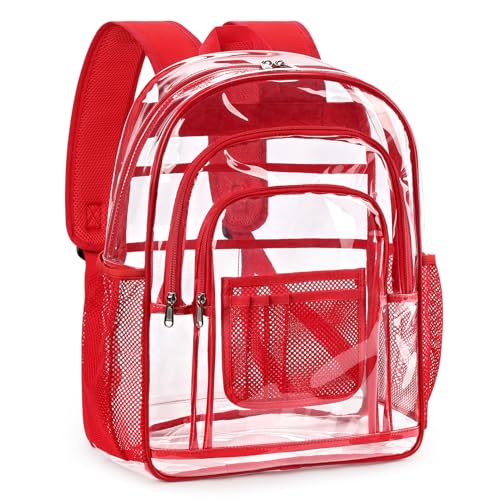 ZORFIN Clear Backpack Heavy Duty for School & Work – 17in Transparent PVC Bag with Large Capacity & Reinforced Straps – See Through Bookbag for Men, Women, Boys & Girls, Workplace Security - Red - color: Blue, size: Medium