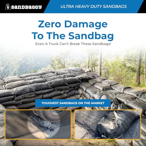 Sandbaggy Heavy Duty Black Sandbags – 14x26 in Empty Poly Bags w/ 4000 HR UV Protection – Ultra-Tough Sand Bags for Flooding, Construction & Barriers – Military Grade (5)