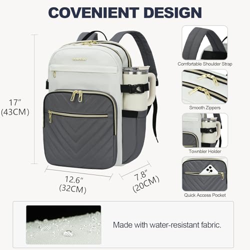 VANKEAN Laptop Backpack for Women (Beige-Grey, 15.6 Inch) - color: Beige-grey, size: 15.6 Inch