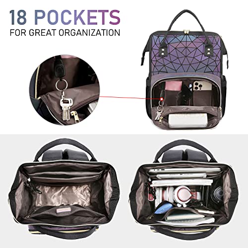 LOVEVOOK Geometric Luminous Purses and Handbags for Women Holographic Reflective Crossbody Bag Wallet - color: Black Purple