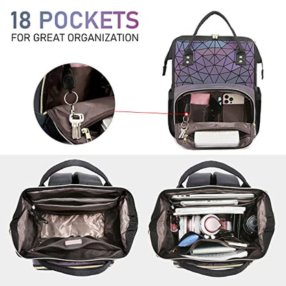 LOVEVOOK Geometric Luminous Purses and Handbags for Women Holographic Reflective Crossbody Bag Wallet - color: Black Purple