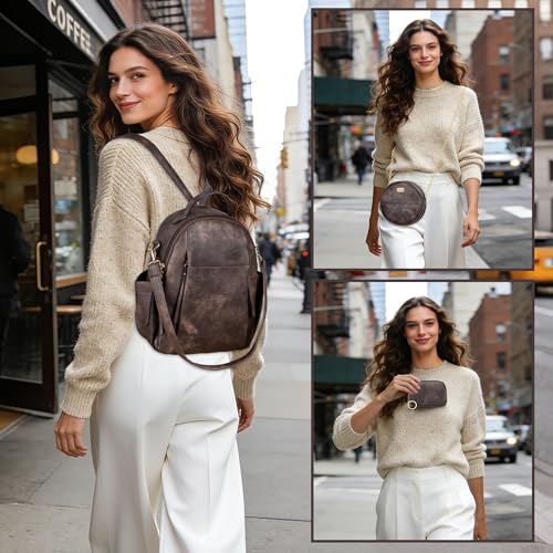 Small Backpack for Women Designer Leather Mini Backpack Purse Ladies Fashion Roomy Shoulder Handbag (Coffe-3) - color: Coffe-3