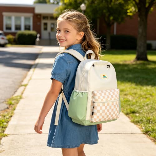 STEAMEDBUN Kids Backpack for Boys Girls 5-8, 15inch Girls Boys Backpacks Kindergarten - color: White&brown Checkerboard, size: SMALL-15"H(fit folder)