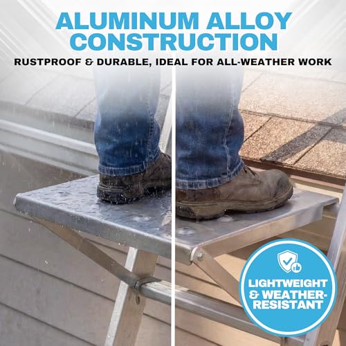 Universal Ladder Platform Attachment 11.8" x 10.4", 400 LBS Capacity, Non-Slip Aluminum Alloy, Fits All Ladder Types, Adjustable Height Mount for Painting, HVAC & Electrical