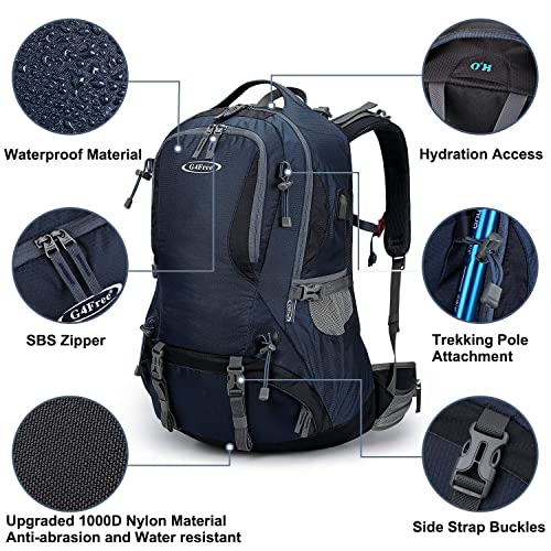 G4Free 50L Hiking Backpack Waterproof Daypack Outdoor Camping Climbing Backpack with Rain Cover for Men Women(Dark Blue) - color: Dark Blue
