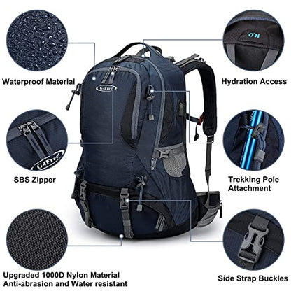 G4Free 50L Hiking Backpack Waterproof Daypack Outdoor Camping Climbing Backpack with Rain Cover for Men Women(Dark Blue) - color: Dark Blue
