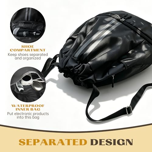 Drawstring Backpack Bag Sports Gym Backpack with Shoes Compartment for Soccer, Basketball, Swim, String Backpack Beach for Men and Women