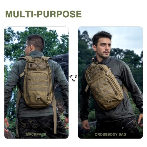 Mardingtop Small Tactical Backpack,Molle Military Rucksack Daypack for Hiking Traveling,15L Sling bag，Crossbody Bag for men - color: Wolf Brown-15l