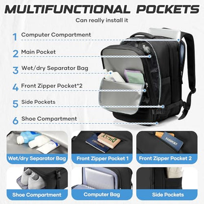 Travel Backpack with Compression Vacuum Storage Bag & Electric Pump, Expandable Flight Approved Carry On Backpack, 18x14x8 inches Personal Item Travel Bag for Men Women, Black - color: Black