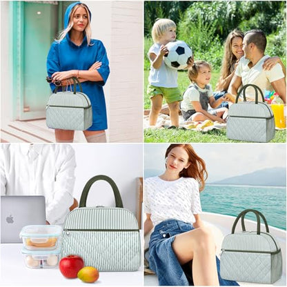 Coobiiya Lunch Box Lunch Bag for Women Men,Reusable Cute Lunch Pail bag,Leakproof,Insulated LunchBox Tote Compact 10L, Cooler Lunch Container for Work Travel Office - color: Embroidered Green