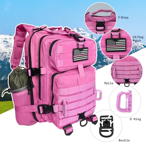 Hannibal Tactical 30L MOLLE Assault Pack, Tactical Backpack Military Army Camping Rucksack with Bottle Holder, 3-Day Pack, Pink - color: Pink, size: 30L