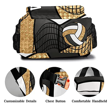 Personalized Sport Volleyball Gold Print Waterproof Backpack with Name Text for Women Men Gift - color: Backpack 14
