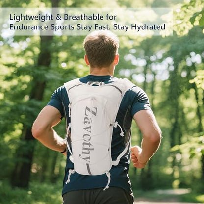 Zavothy Hydration Backpack with 1.5L Water Bladder, Lightweight Water Backpack for Women, Hydration Pack with Rain Cover for Running Hiking Cycling Festival, Reflective Bounce-Free Fit - color: White