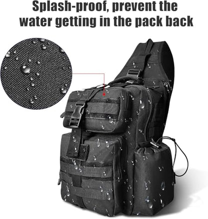 ALVOD Molle Assault Shoulder Bag, Military Crossbody Sling Backpack for Men, Outdoor Hiking Camping Rucksack Sling Bag（Black）