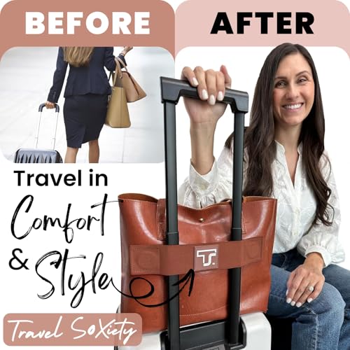 Trolley Strap Carryon Luggage Strap Over Suitcase Handle for Attaching Carryon Bag Travel Accessories TSA Approved Carry-On Add a Bag Belt Sleeve for A Tote Backpack Purse (Dark Brown) - color: Dark Brown