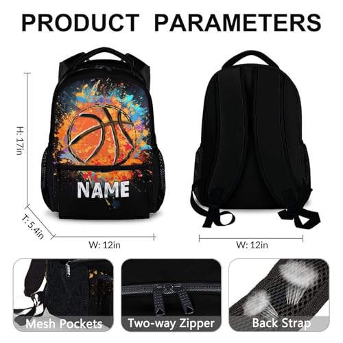 Boys School Backpack Personalized Kids Basketball Backpacks Bookbag Back to School Supplies, Custom Name Cool Sport Back Pack for Travel Camping Casual (17 Inches) - color: Color 1-1