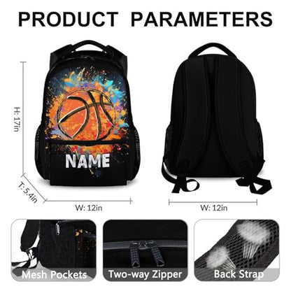 Boys School Backpack Personalized Kids Basketball Backpacks Bookbag Back to School Supplies, Custom Name Cool Sport Back Pack for Travel Camping Casual (17 Inches) - color: Color 1-1