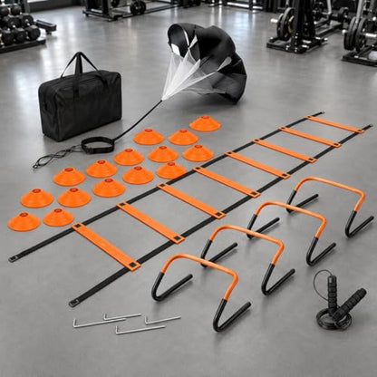 Qianly Multicolor Agility Ladder Set, Speed Agility Kit for Football Training, 12 Piece Speed Training Equipment for Kids, Full Training Set
