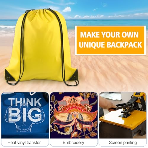 KUUQA 2 Pcs Yellow Drawstring Backpack Drawstring Bag Bulk Sports Cinch Bags String Backpack Storage Bags for Gym Traveling - color: Yellow
