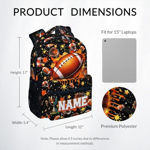 Kids Backpack for Boys, Personalized Football Bookbag with Name - 17" Large Capacity Sports School Bag for Elementary Preschool - color: Brown