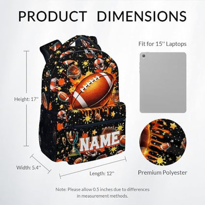 Kids Backpack for Boys, Personalized Football Bookbag with Name - 17" Large Capacity Sports School Bag for Elementary Preschool - color: Brown