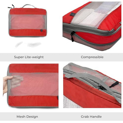 Lewis N. Clark ElectroLight Expandable Compression-Packing Cube + Travel Organizer for Luggage, Suitcase or Carry On with Smart Design Grab Handle & Breathable Mesh, 2-Pack (1 Med, 1 Large), Red - color: Red
