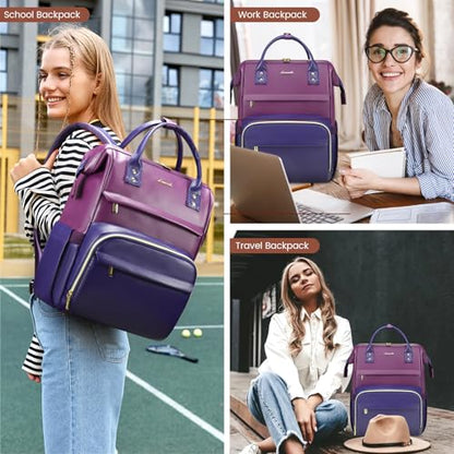 LOVEVOOK Leather Laptop Backpack - color: Purple - Blue, size: 17 Inch