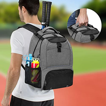 DSLEAF Tennis Backpack for 2 Rackets, Tennis Bag with Separate Ventilated Shoe Space for Tennis/Pickleball/Badminton/Squash Racquet and Accessories - color: Grey