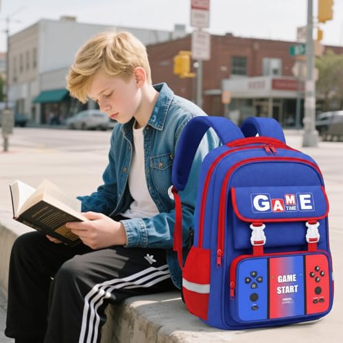 School Backpacks for Boys - Gamer Boys Backpack for Kids Teens, Multifunctional Bookbag for Elementary Middle School Students, 17″ Video Game Travel Bag Ages 6-18 - color: Red-blue-backpack Only